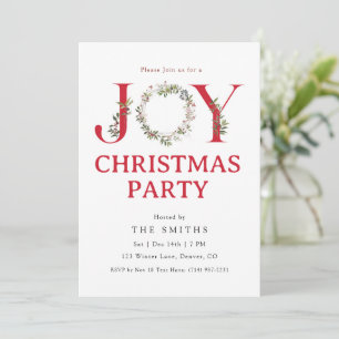 Watercolor Greenery JOY Christmas Party Invitation