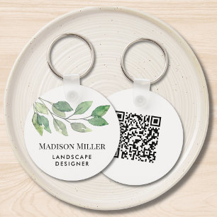 Watercolor Greenery Landscape Designer QR Code Keychain