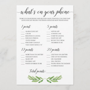 Watercolor Greenery Leaf Bridal Shower Phone Game