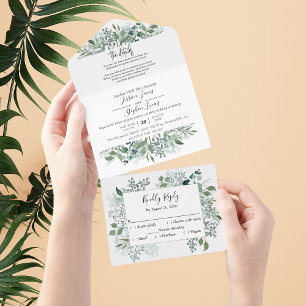 Watercolor Greenery Leaves Botanical All in One Invitation