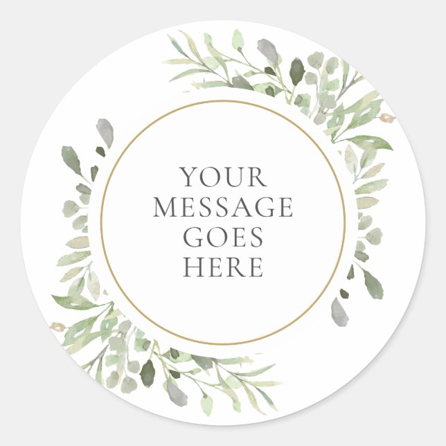 Watercolor Greenery Leaves Celebration Classic Round Sticker (Front)