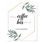 Watercolor Greenery Leaves Coffee Bar Wedding Sign