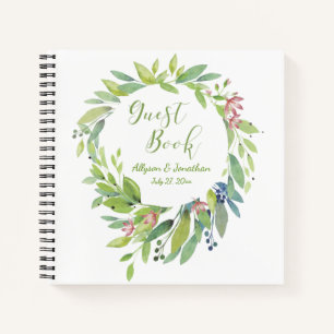 Watercolor Greenery Leaves Floral Guest Book