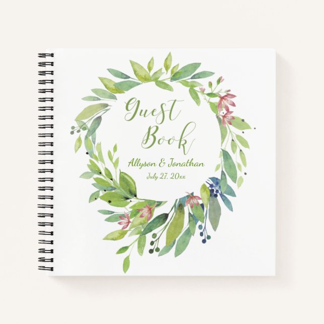 Watercolor Greenery Leaves Floral Guest Book | (Front)