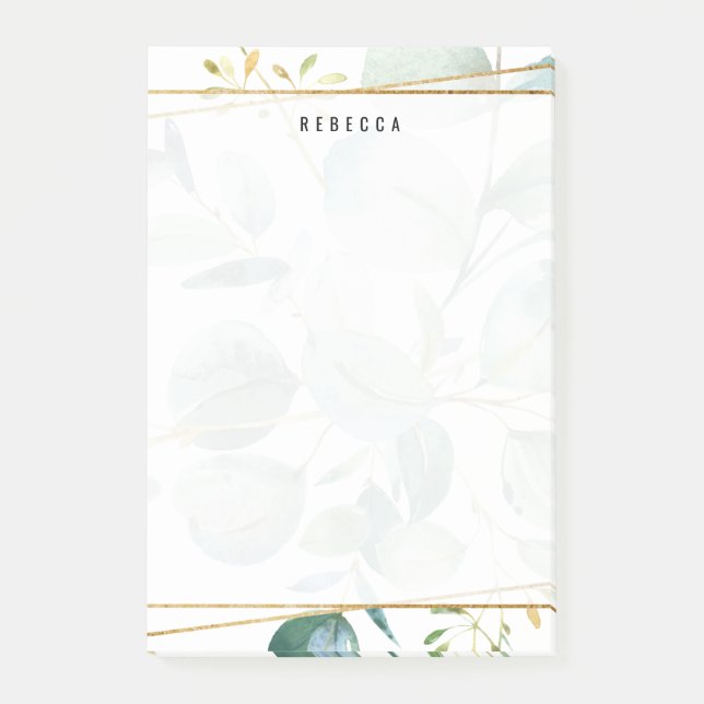 Watercolor Greenery Leaves Gold Stripes Post-it Notes (Front)