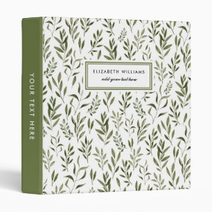 Watercolor Greenery Leaves Pattern Personalized  Binder