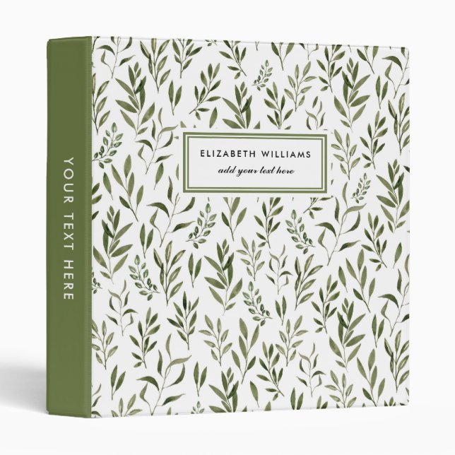 Watercolor Greenery Leaves Pattern Personalized  Binder (Front/Spine)