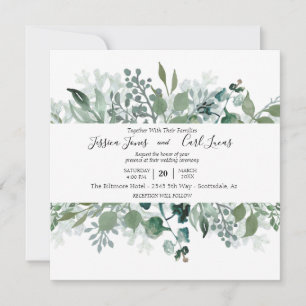 Watercolor Greenery Leaves Square Invitation
