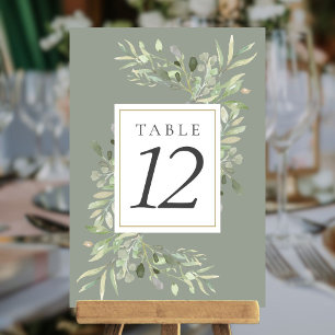 Watercolor Greenery Leaves Table Numbers