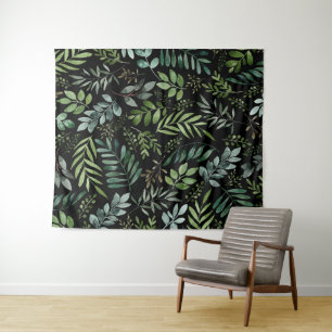 Watercolor Greenery Leaves Tapestry