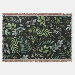 Watercolor greenery leaves throw blanket