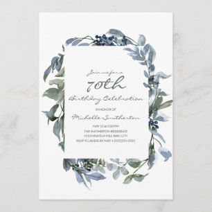 Watercolor Greenery Leaves Women's 70th Birthday Invitation