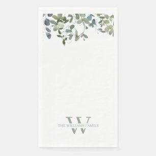 Watercolor Greenery Monogram Paper Guest Towels Napkin