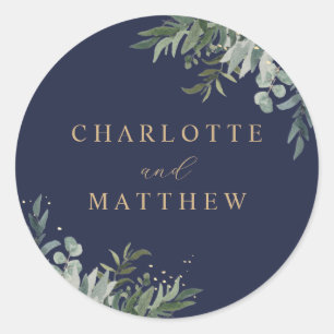 Watercolor Greenery   Navy Wedding Envelope Seal