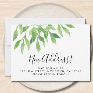 Watercolor Greenery New Address Moving Announcement