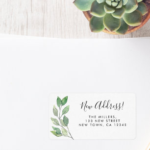Watercolor Greenery New Address Return Address Label