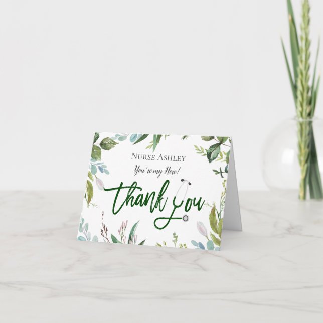 Watercolor Greenery Nurses Doctors Personalized Thank You Card (Front)