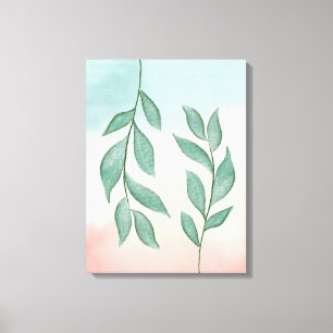 Watercolor Greenery on a Pastel Pink Background Canvas Print