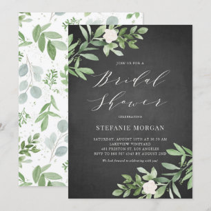 Watercolor Greenery on Chalkboard Bridal Shower Invitation