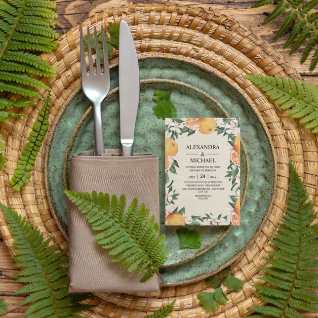 Watercolor Greenery Orange Blossom Modern Wedding  Invitation (Creator Uploaded)