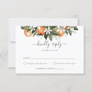 Watercolor Greenery Orange Blossom Wedding RSVP Invitation