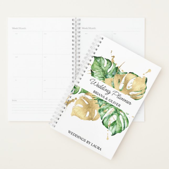 Watercolor Greenery Palm Gold Tropical Wedding Planner (Display)