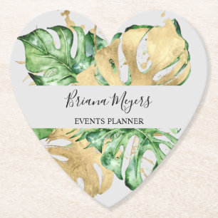 Watercolor Greenery Palm Leaves Gold Sand Tropical Paper Coaster