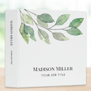 Watercolor Greenery Personalized Job Title Binder
