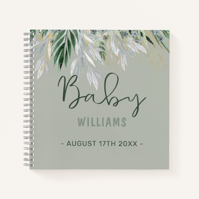 Watercolor Greenery Personalized Memory Baby Book (Front)