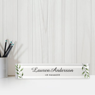 Watercolor Greenery Personalized Nameplate