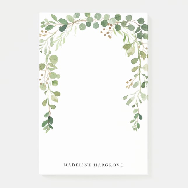 Watercolor Greenery Personalized Post-it Notes (Front)