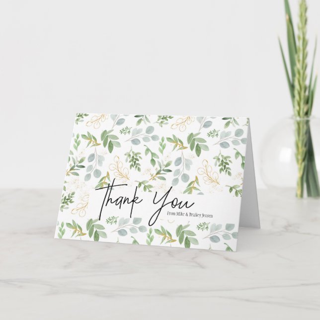 Watercolor Greenery Personalized Thank You Card (Front)