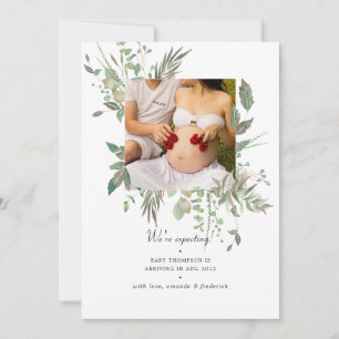Watercolor Greenery Photo Pregnancy Announcement