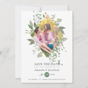 Watercolor Greenery Photo Wedding Save The Date