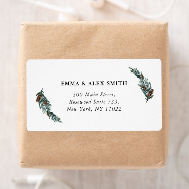 Watercolor Greenery Pine Cone Minimalist Address L (Insitu)