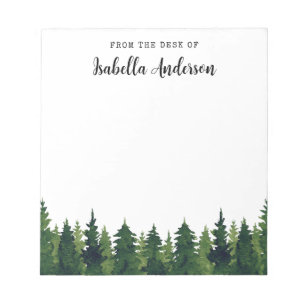 Watercolor Greenery Pine Trees Personalized  Notepad
