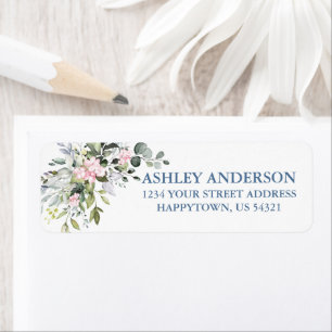 Watercolor Greenery Pink Dusty Blue Return Address