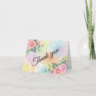 Watercolor Greenery Pink Flowers Note Card