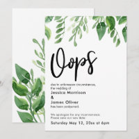 Watercolor Greenery Postponed Wedding "Oops" Card