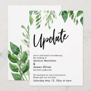 Watercolor Greenery Postponed Wedding Update Card