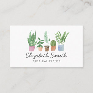 Watercolor Greenery Potted Houseplants Nursery  Business Card