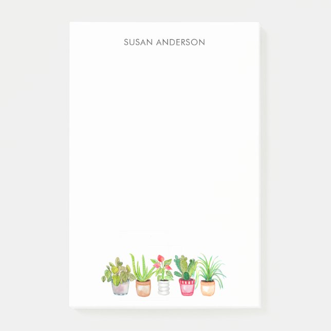 Watercolor Greenery Potted Houseplants   Post-it Notes (Front)