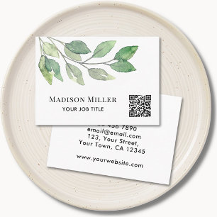 Watercolor Greenery QR Code Business Card