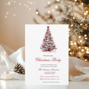 Watercolor Greenery Red Berries Christmas Party Invitation