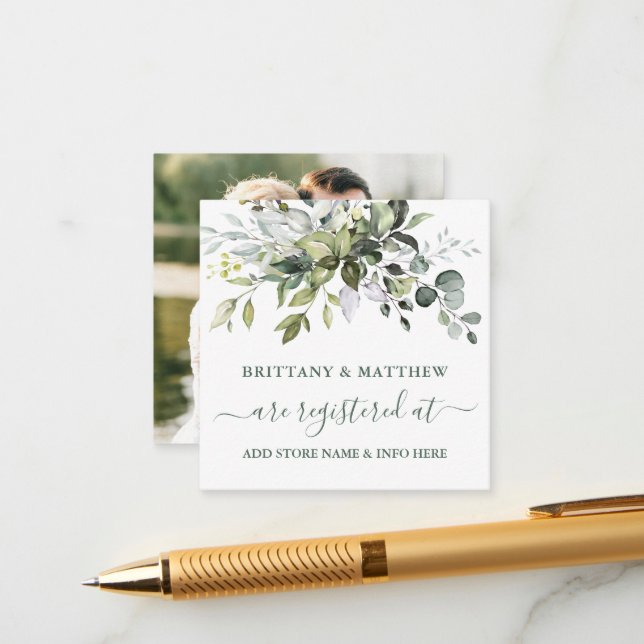 Watercolor Greenery Registry Photo Sage Green Enclosure Card (Front/Back In Situ)