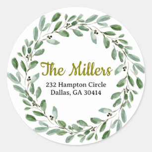 Watercolor Greenery Return Address  Classic Round Sticker