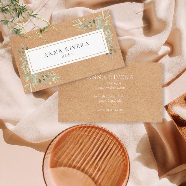 Watercolor Greenery Rustic Kraft Professional Business Card (Creator Uploaded)