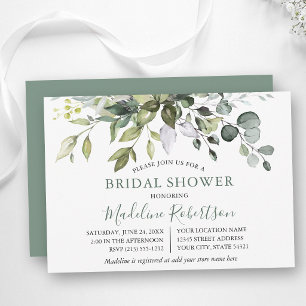 Watercolor Greenery Sage Green Bridal Shower Invitation