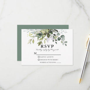 Watercolor Greenery Sage Green Wedding  RSVP Card