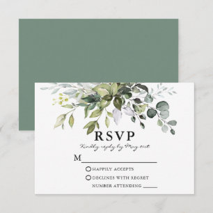 Watercolor Greenery Sage Green Wedding RSVP Card